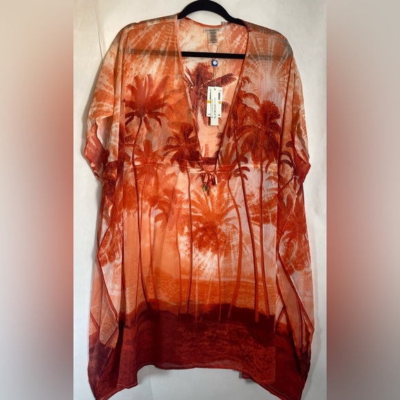 BLEU ROD BEATTIE Women's Living Color Orange Cover-up Caftan Size Small NWT - Picture 2 of 9
